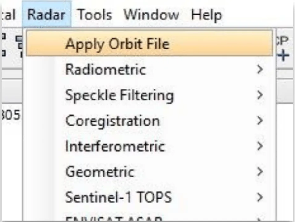 This image shows how to navigate to Apply Orbit File