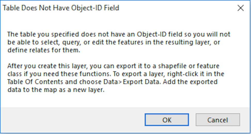 screenshot of warning window