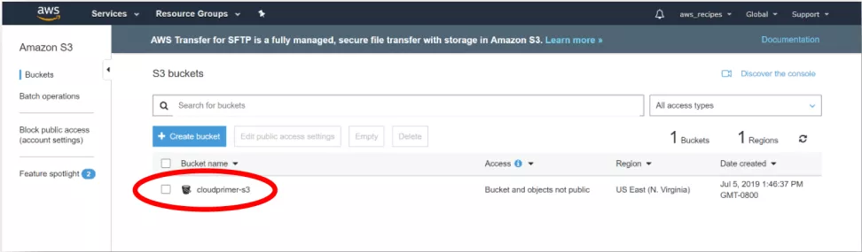 This image shows the S3 buckets console
