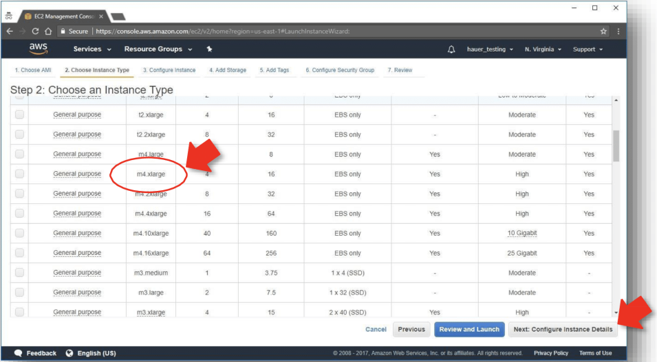 Choose Instance Type m4.xlarge