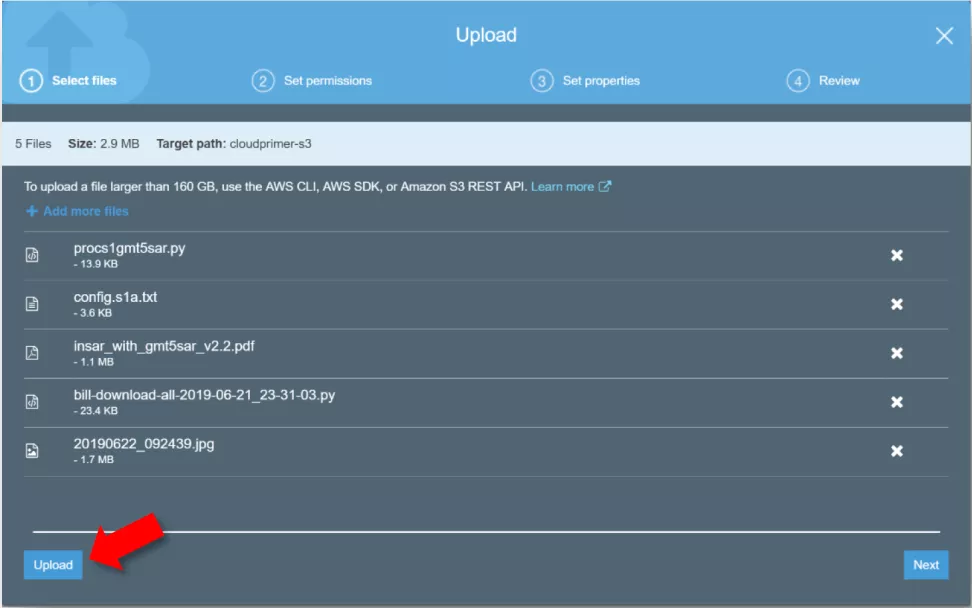 This image shows the Upload pop-up window