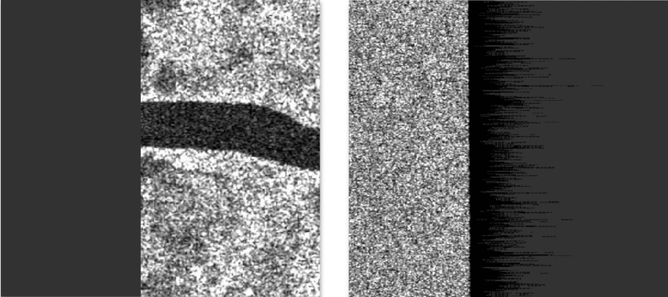 This image shows a product with no border noise (left) and product exhibiting heavy border noise (right).