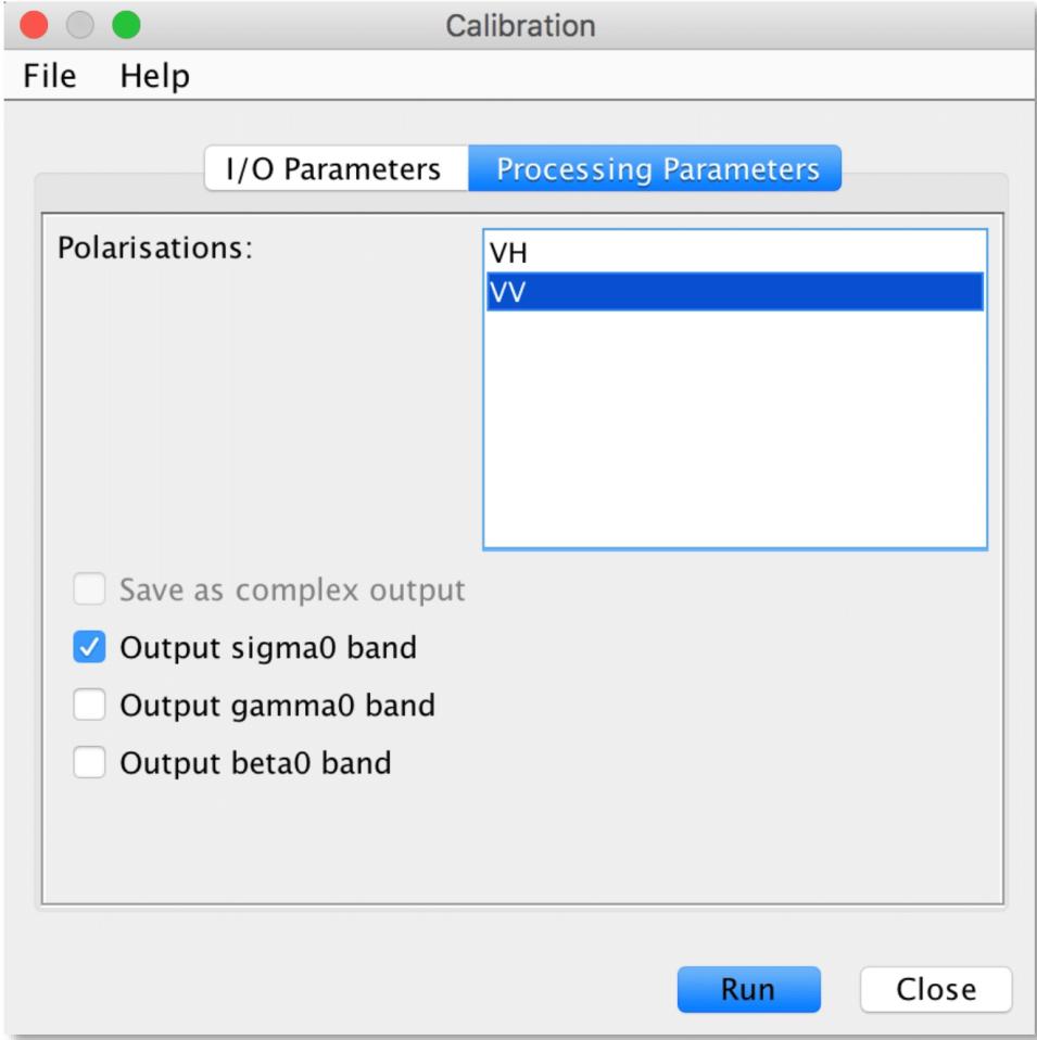 Image of the calibration dialog with VV selected