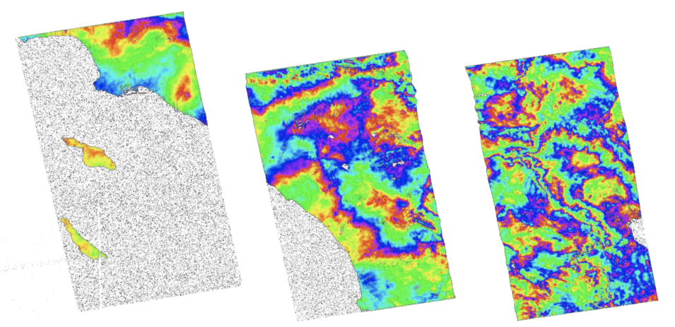 Script output images: color phase products for each swath F1, F2, F3. 