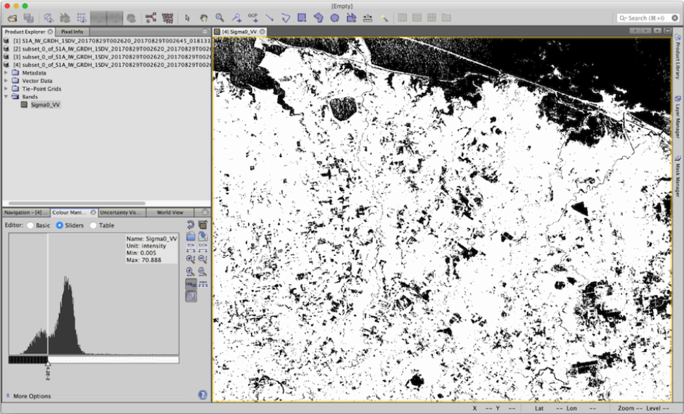 Screenshot with data on left and black and white image on right