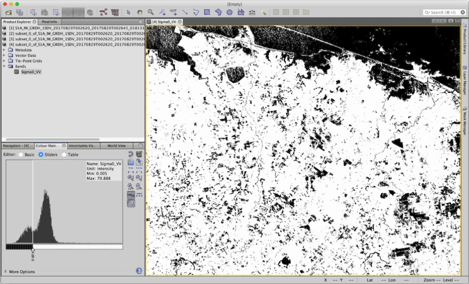 Screenshot with data on left and black and white image on right