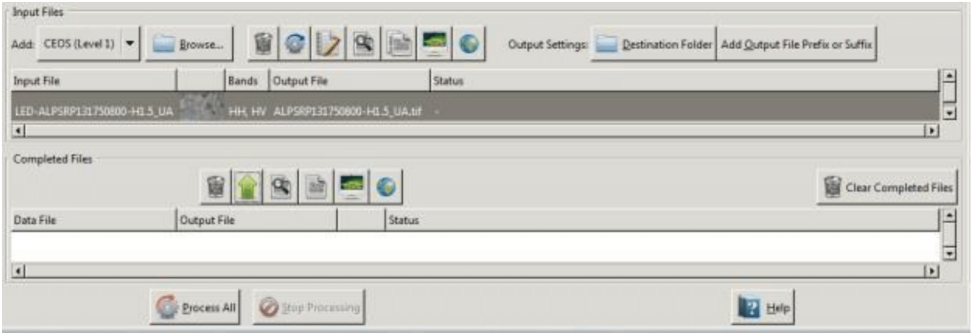 This image shows the Destination Folder and Process All in the Input Files section