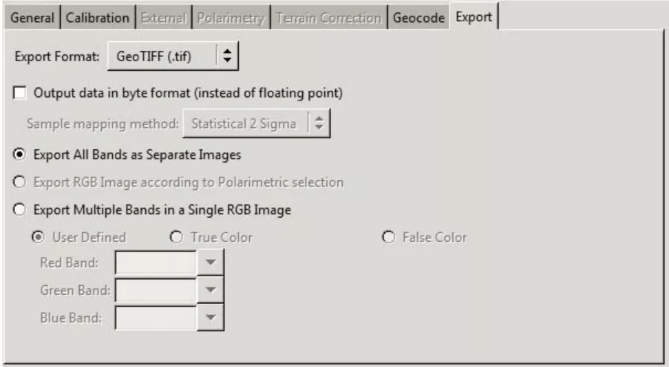 This image shows the Export Tab