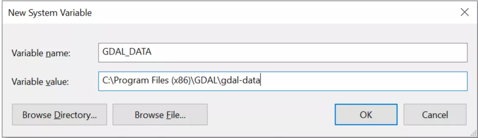This image shows the New System Variable Dialog Box
