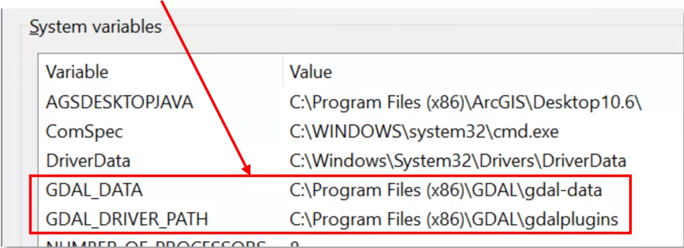 This image shows the New System Variables added to the Environment Variables