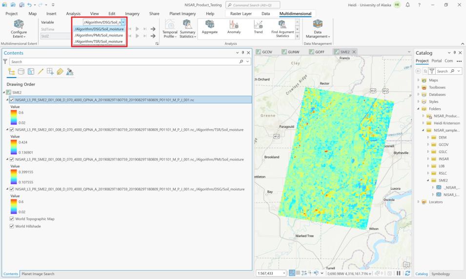 Screenshot of ArcGIS with variable selection menu