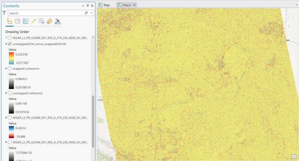 Screenshot of ArcGIS Coherence Differences