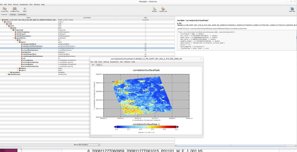 Screenshot of Panoply visualization of the NISAR GOFF product