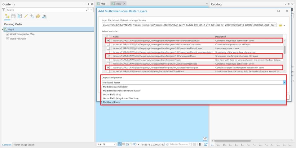 Screenshot of ArcGIS GUNW variables