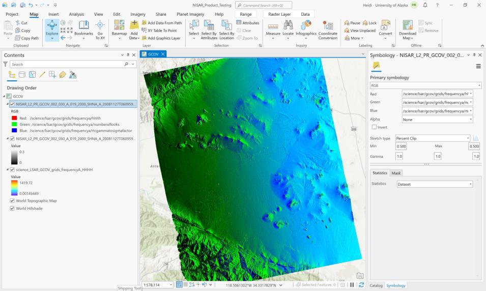 Screenshot of ArcGIS RGB channels