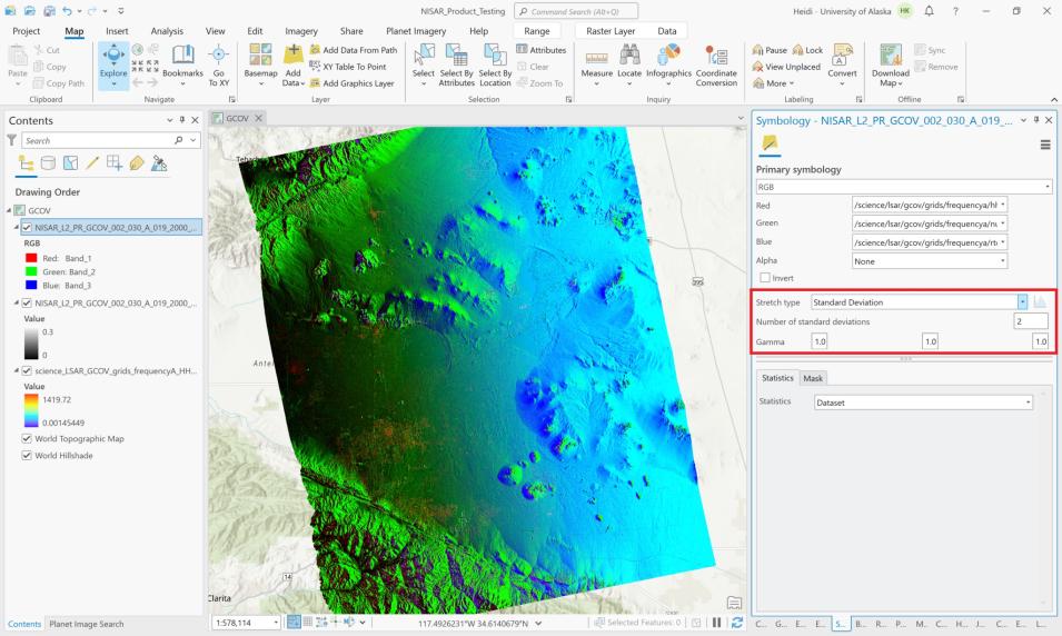 Screenshot of ArcGIS standard deviation settings