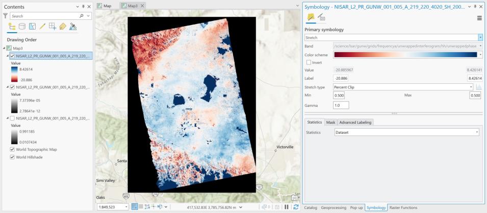 Screenshot of ArcGIS unwrapped interferogram