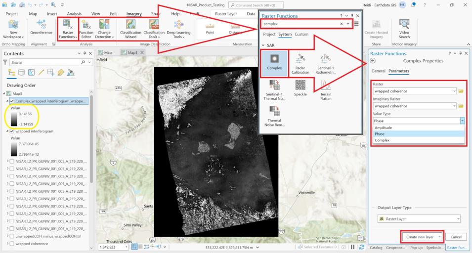 Screenshot of ArcGIS Wrapped Interferogram Phase RFT