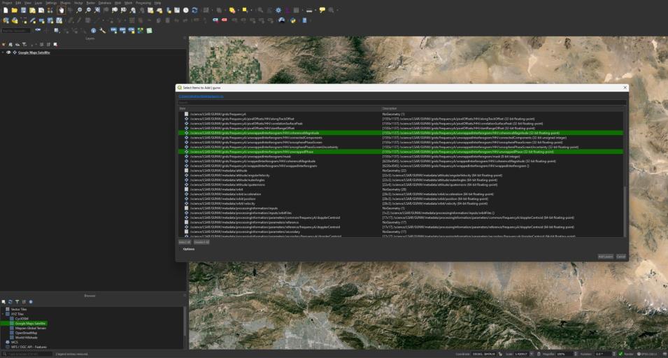 Screenshot of QGIS selection menu