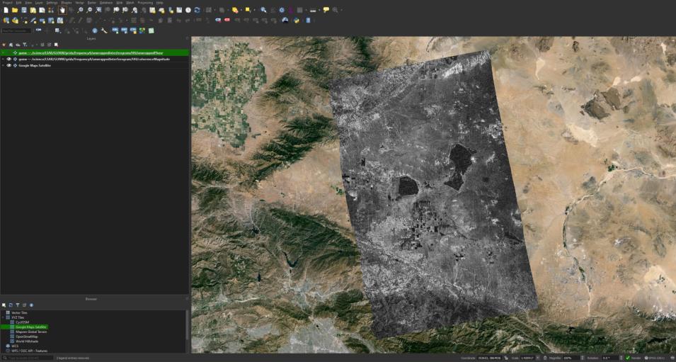 QGIS screenshot of the coherence magnitude image