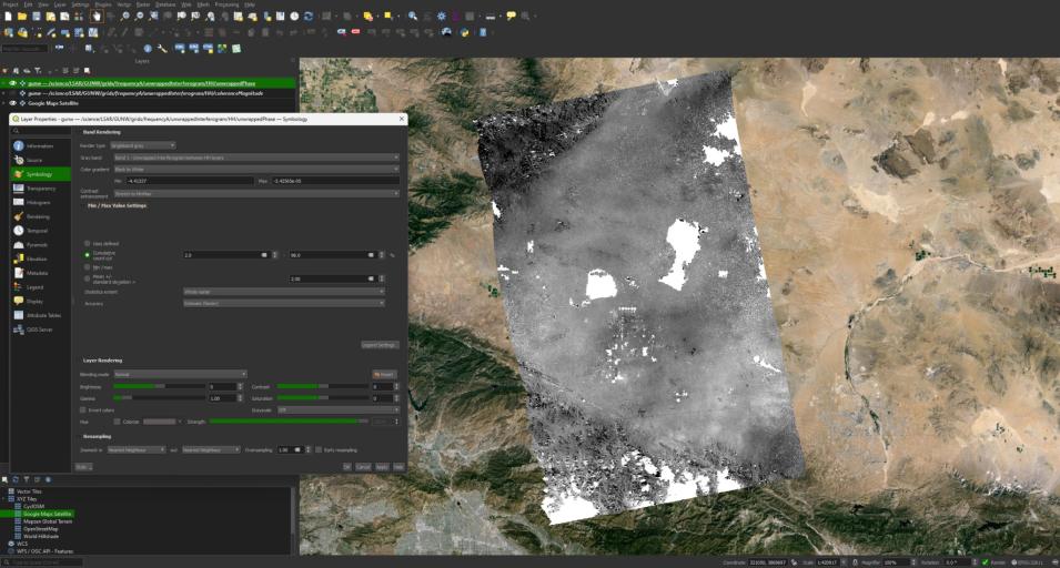 Screenshot of QGIS, select cumulative cut count