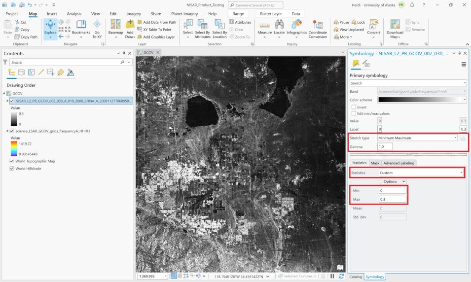 Screenshot of ArcGIS min/max boundaries