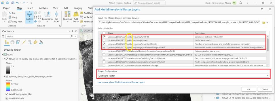 Screenshot of ArcGIS multiband menu