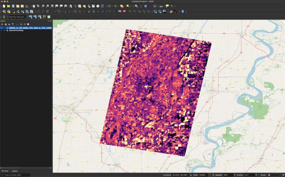 Screenshot of QGIS SME visualization with color