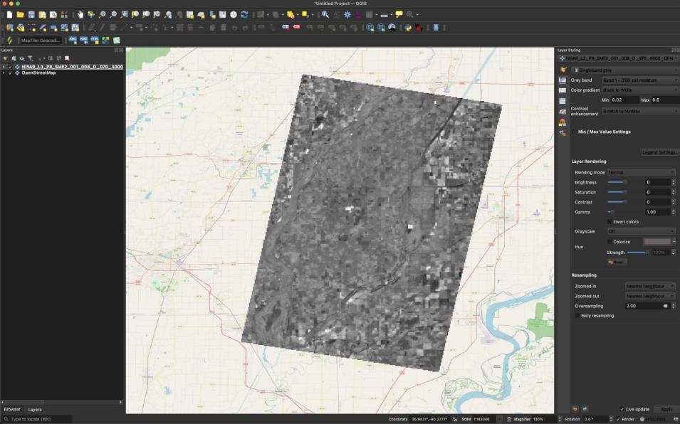 Screenshot of QGIS SME visualization without color