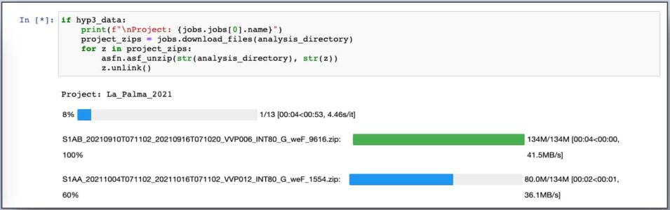 Screenshot of how to download HyP3 products Into OpenSARLab