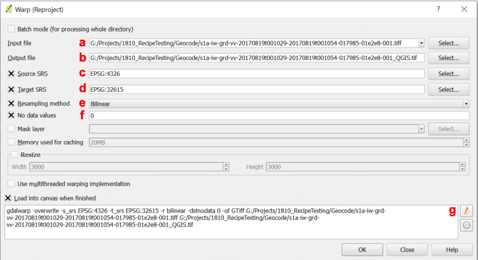 This image shows the QGIS 2.18 Warp (Reproject) dialog window
