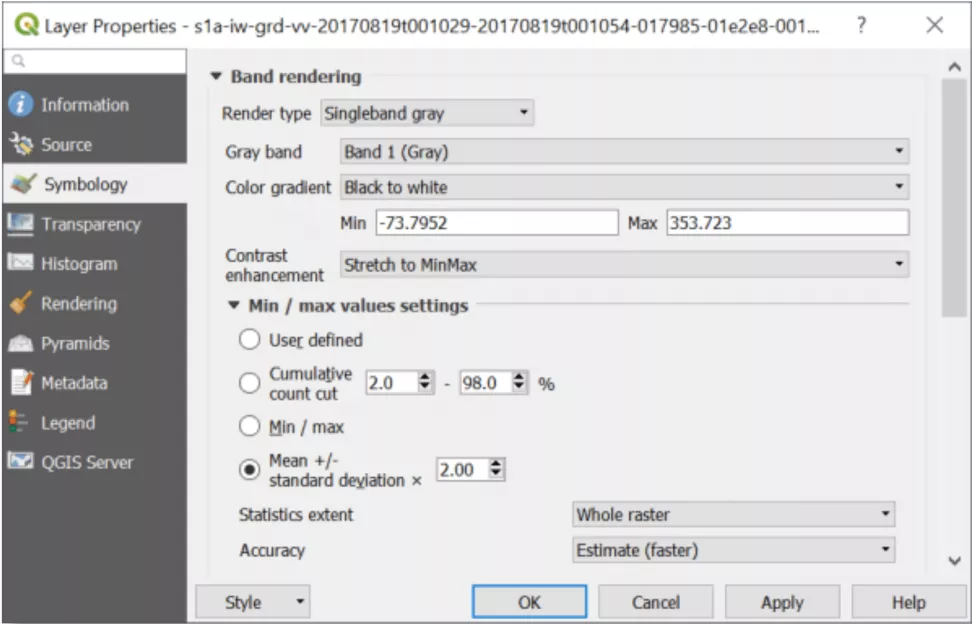 This image shows how to set Stretch to 2 Mean SDs
