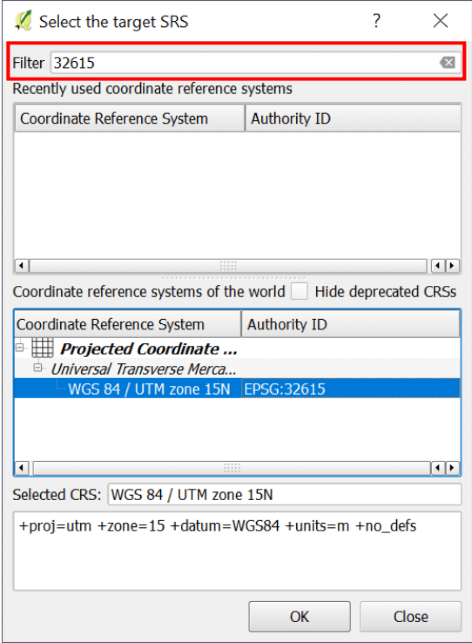 This image shows how to select the target SRS dialog — QGIS 2.18