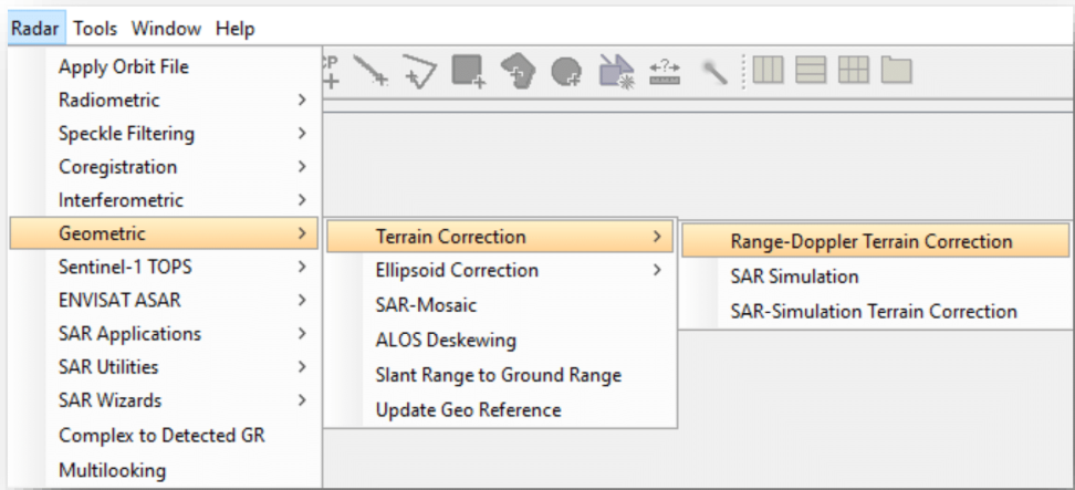 Navigation to Range-Doppler Terrain Correction.