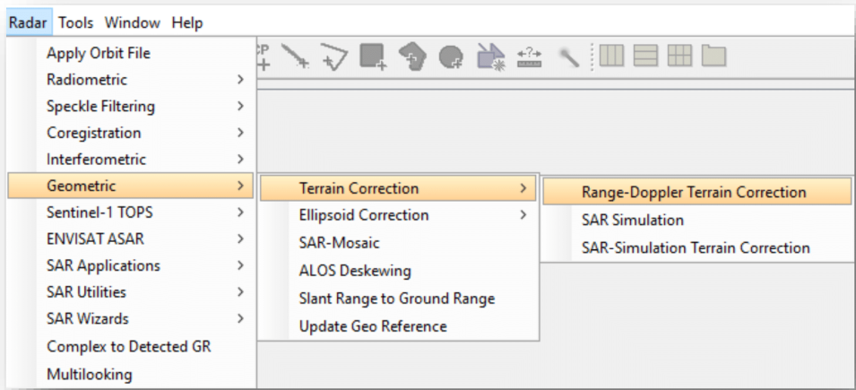 Navigation to Range-Doppler Terrain Correction.