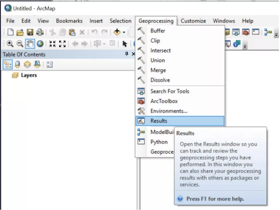This image shows how to open the Results window