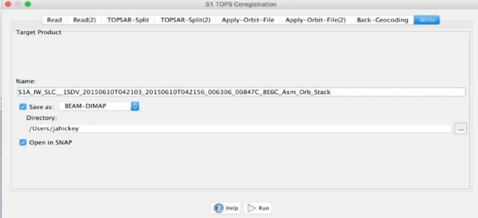 This image shows the S1 TOPS Coregistration window