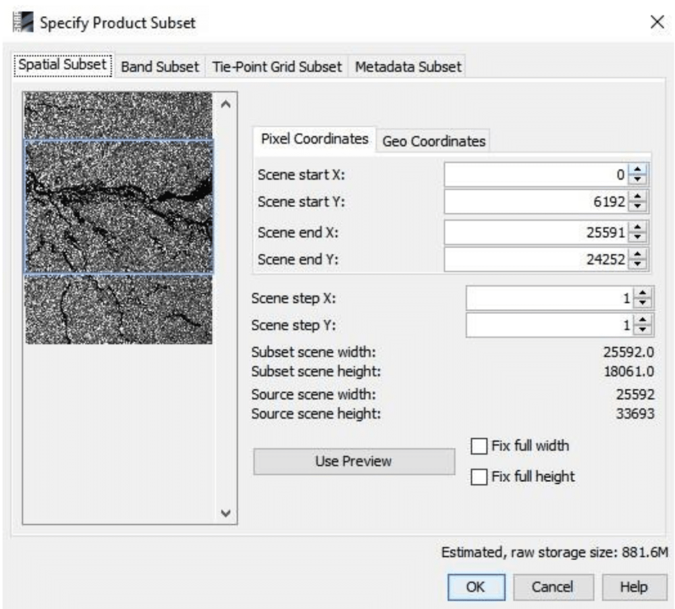 This image shows the Product Subset Window