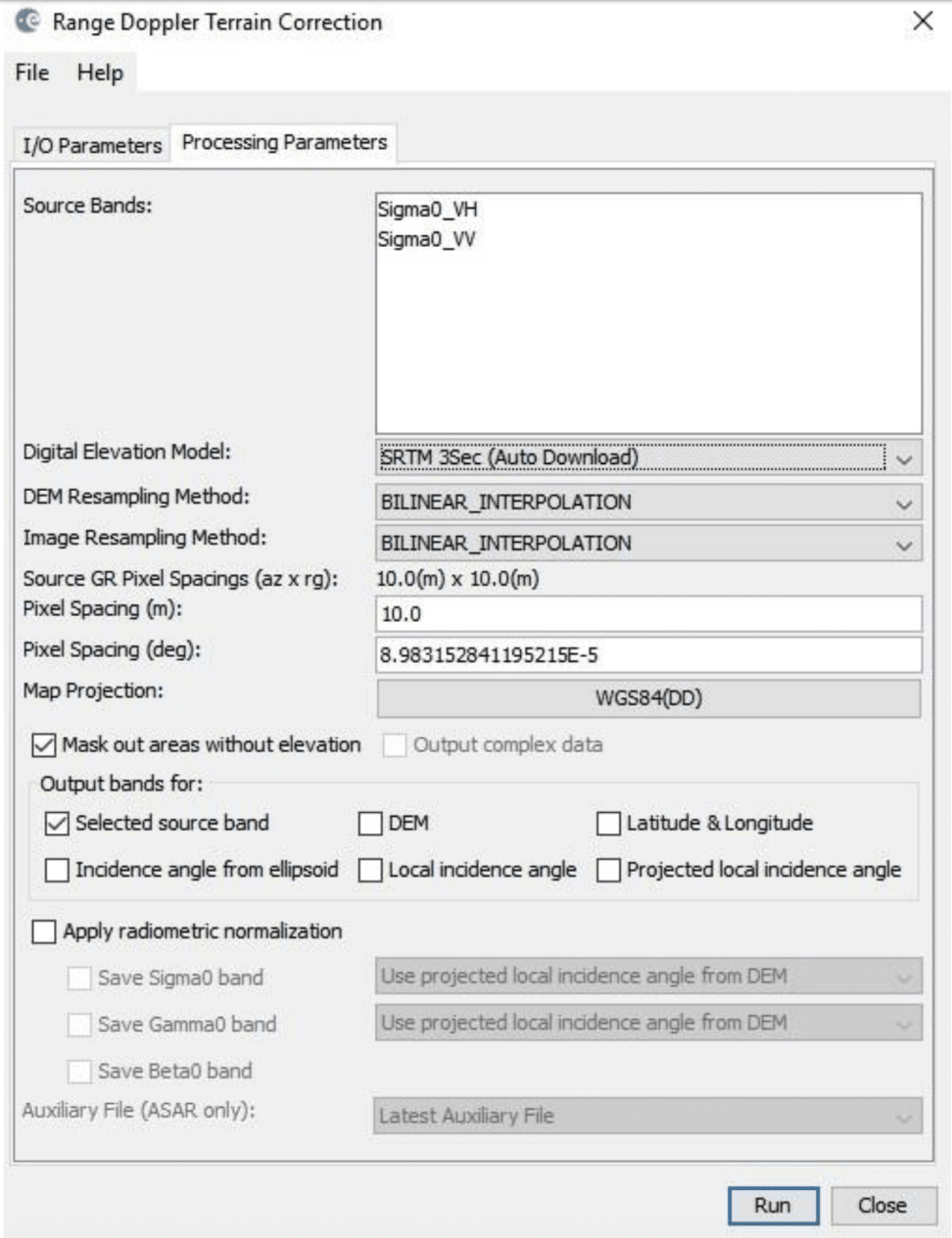 This image shows Terrain Correction window