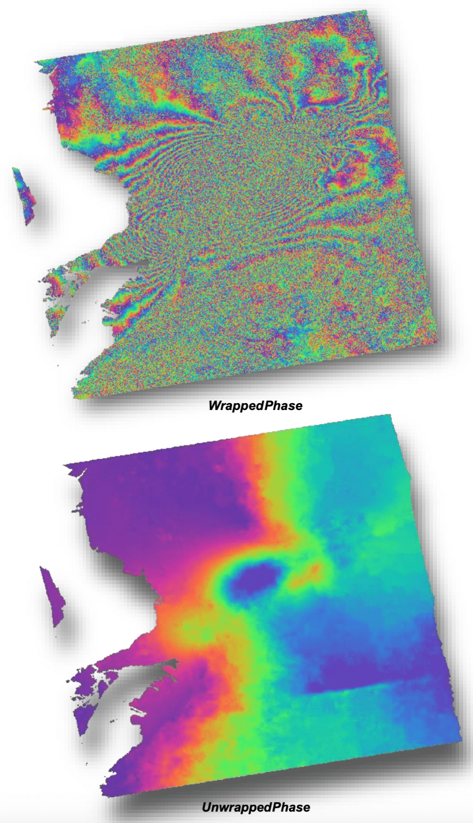 Sample wrapped and unwrapped interferogram images.