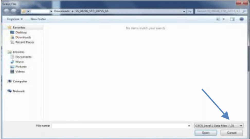 This image shows the data type menu within the Select File window