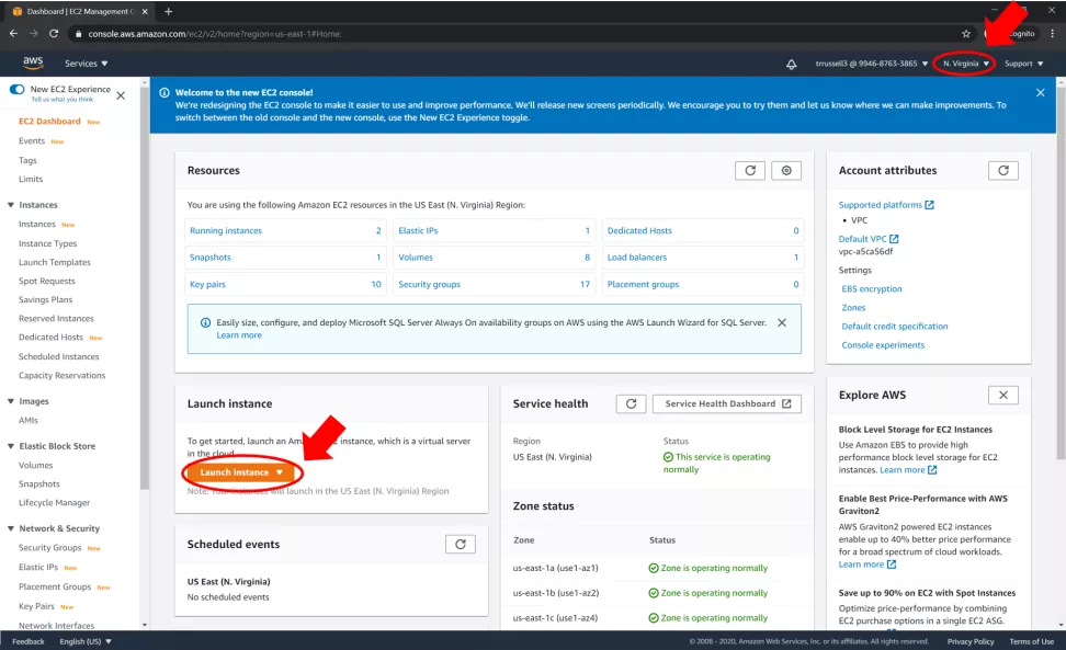Select the Region and Launch Instance