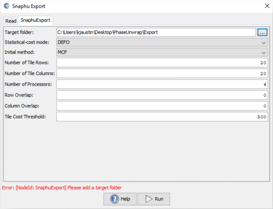 Snaphu Export Dialog Box