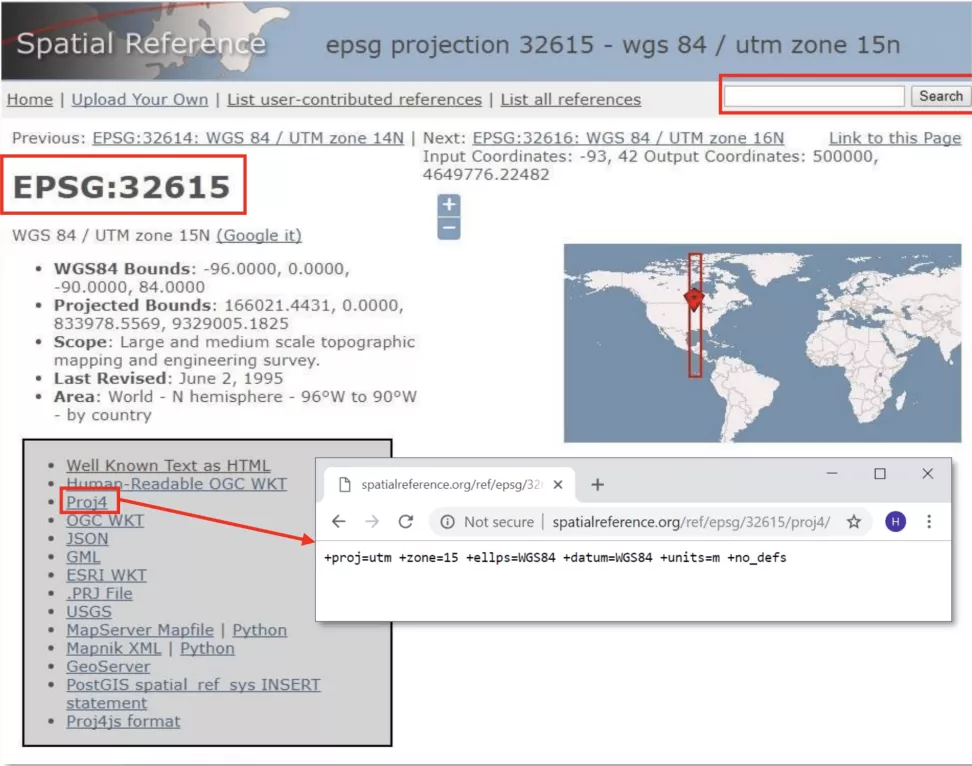 This image shows the Spatial Reference Website