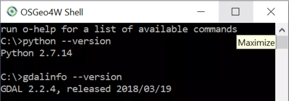 This image shows checking versions in OSGeo4W Shell