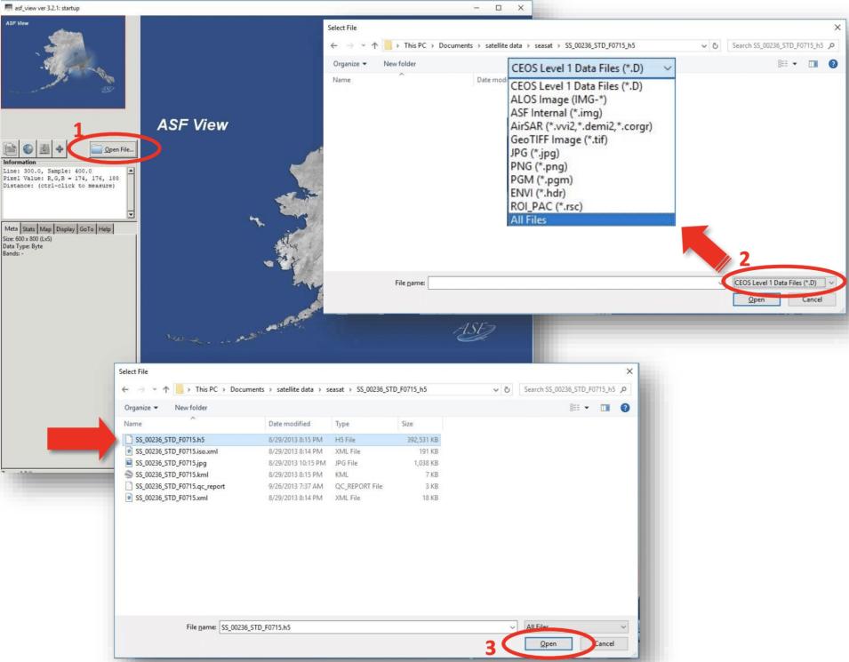 Navigate ASF View to see the HDF5-format Seasat granule.