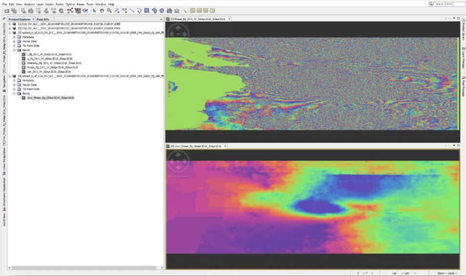 Unwrapped Phase image before terrain correction and geocoding.