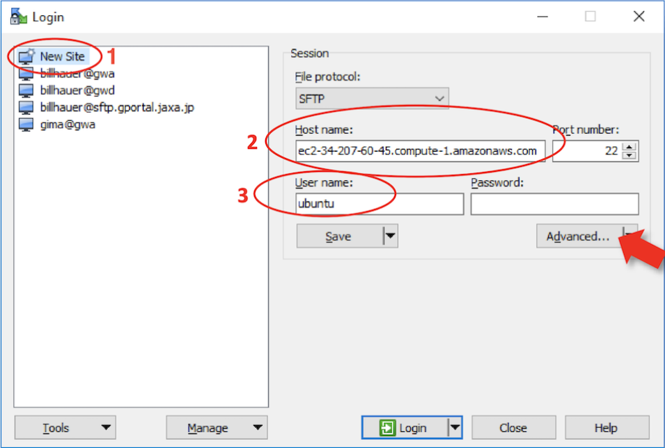 screenshot of WinSCP loging window