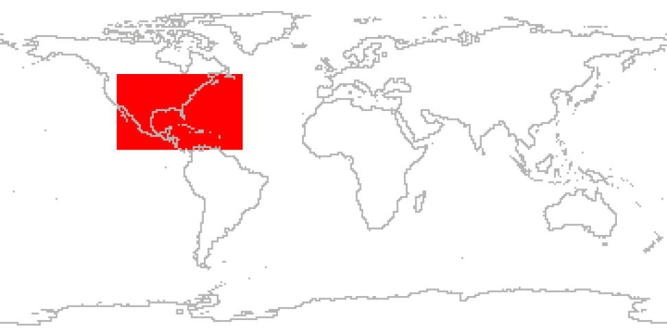 CAMEX-4 coverage area shown in a red box overlaid on a simple line map