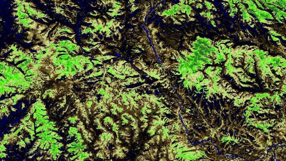 A visualization of Normalized Difference Vegetation Index (NDVI) data over northern Mongolia on October 20, 2023.